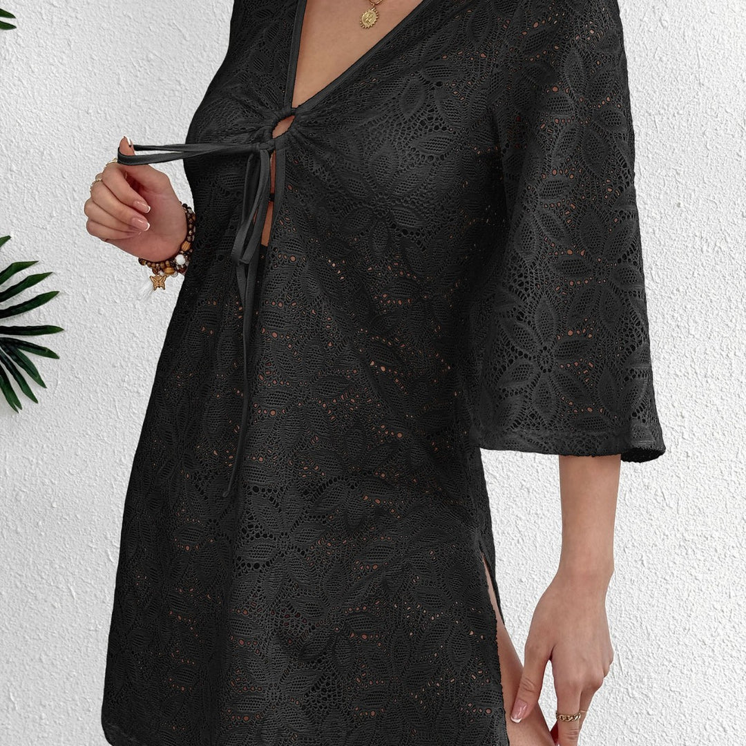 Damen Häkel-Strandkleid mit tiefem V-Ausschnitt Drune