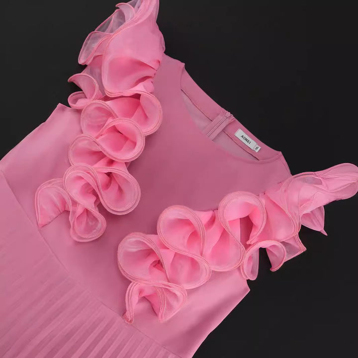 Damen Plissee Kleid mit voluminösen Rüschendetails Drune