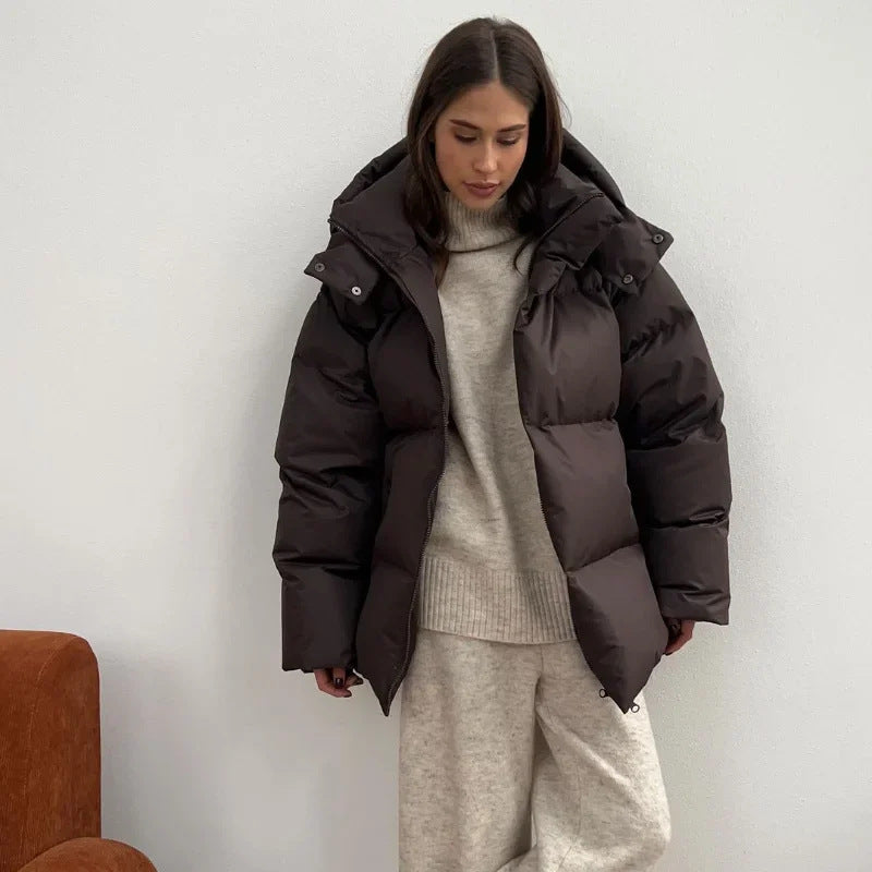 Damen Modische Daunenjacke mit hochschließendem Kragen Drune
