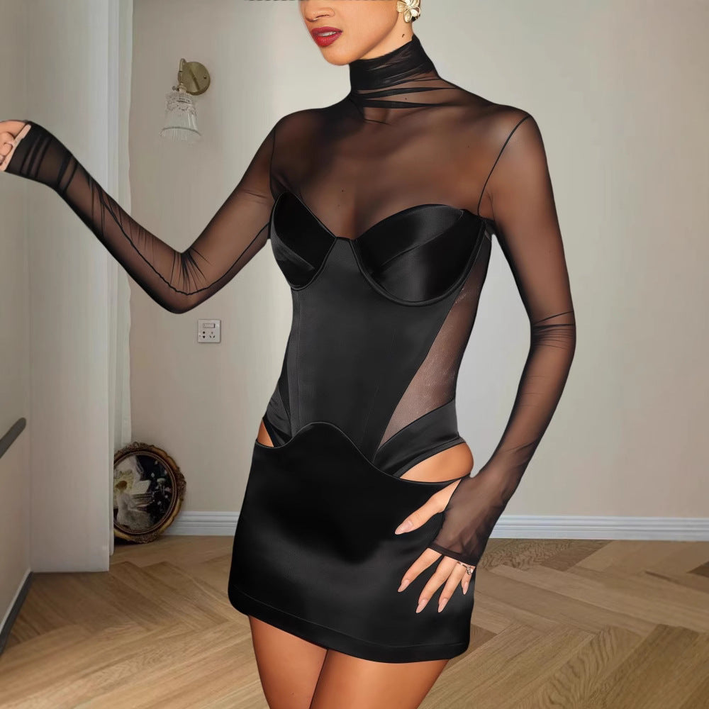 Damen Figurbetontes Kleid mit transparenten Einsätzen und rautenförmigen Cut-Outs Drune