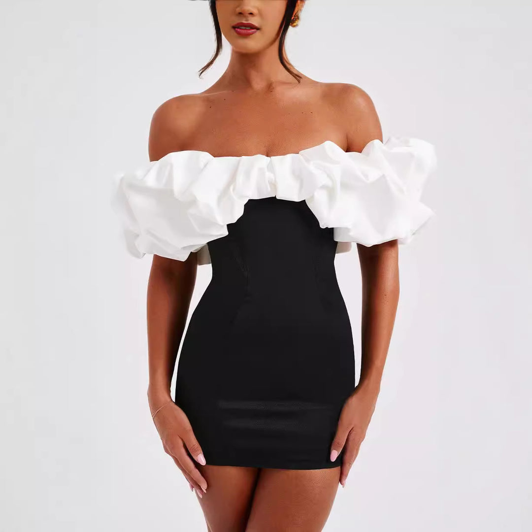 Damen Cocktailkleid mit voluminösen Rüschenärmeln Drune