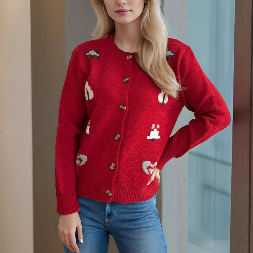 Damen Strickjacke mit kunstvollem Motiv Drune