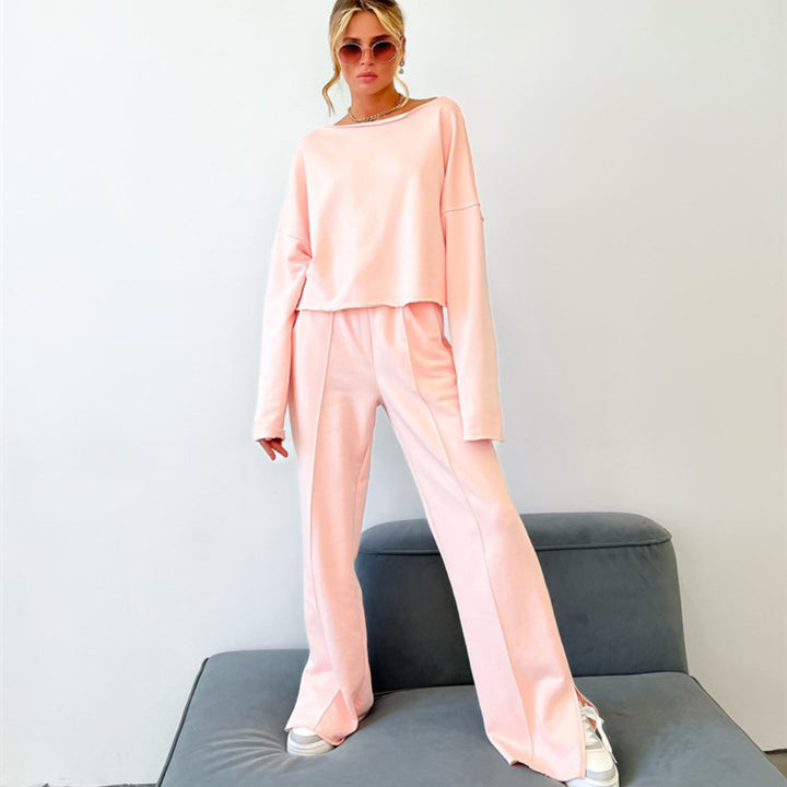 Damen lässiges Set aus cropped Pullover und weitem Trainingshose Drune