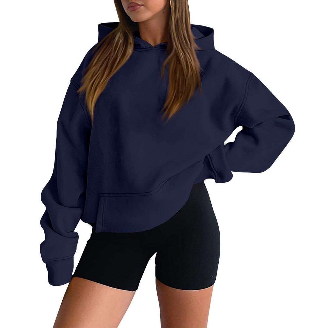Damen nan weicher Oversize-Kapuzenpullover mit asymmetrischem Saum Kängurutasche und überschnittener Schulter Drune