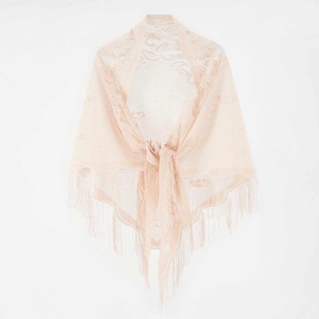 Damen Eleganter Chiffon-Schal mit kunstvollen Fransen Drune