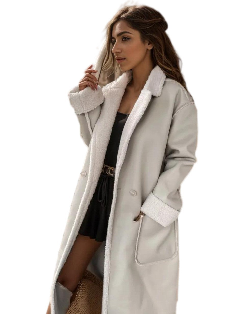 Damen Modischer Wintermantel mit Teddy-Futter Drune