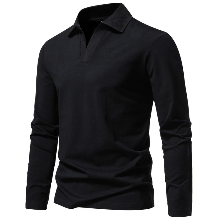 Herren nan Langarm-Polo mit offenem V-Ausschnitt, feinem Rippenkragen und schmaler Silhouette Drune
