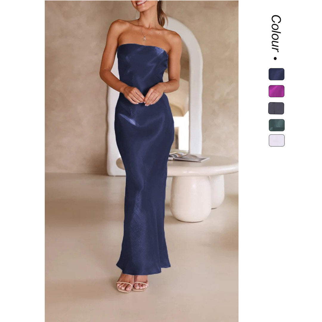 Damen Elegantes Bandeau-Maxikleid mit fließendem Satin und körpernaher Silhouette Drune