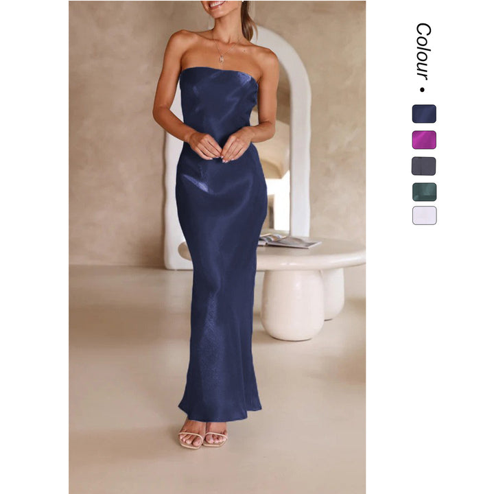 Damen Elegantes Bandeau-Maxikleid mit fließendem Satin und körpernaher Silhouette Drune