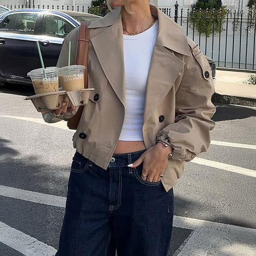 Damen nan verkürzter Trenchcoat mit doppelt geknöpfter Vorderseite, weitem Revers und elastischen Manschetten Drune