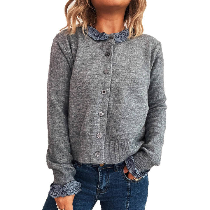 Damen Strickjacke mit abnehmbaren Kragen und Knopfdetails Drune