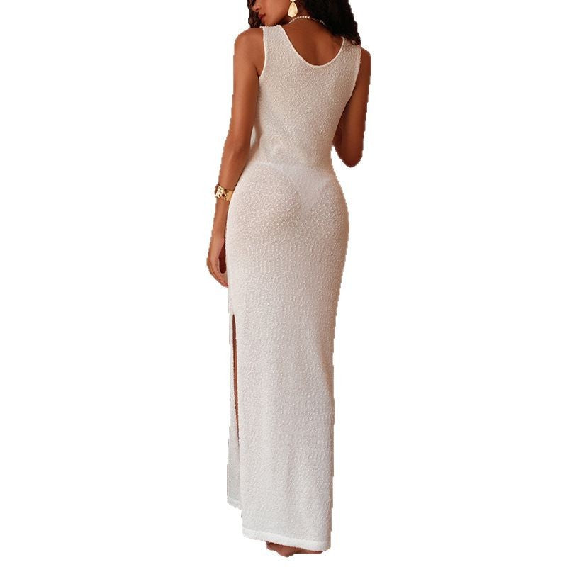 Damen figurbetontes Langkleid mit Off-Shoulder-Ausschnitt und hohem Schlitz Drune