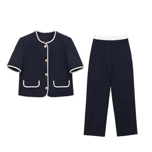 Damen modisches Set mit eleganter Jacke und weit geschnittenen Hosen Drune