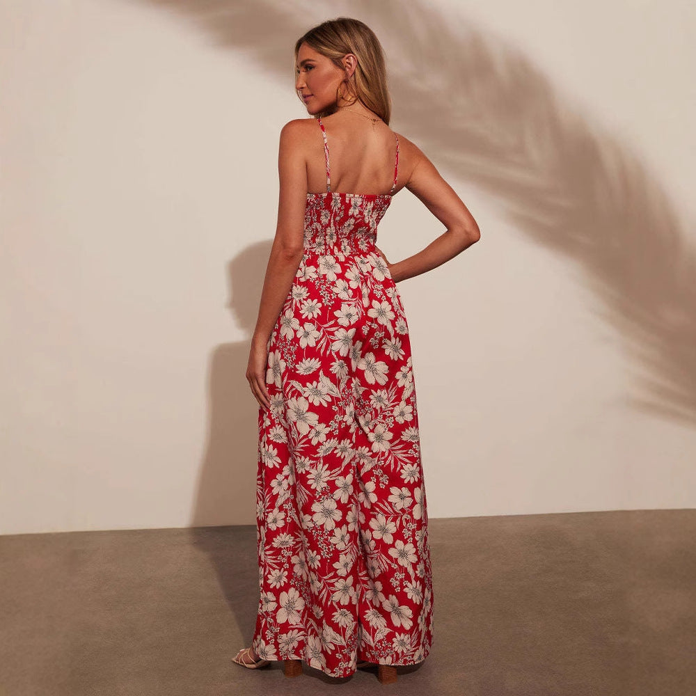 Damen Maxikleid mit floralem Design und elastischer Taille Drune