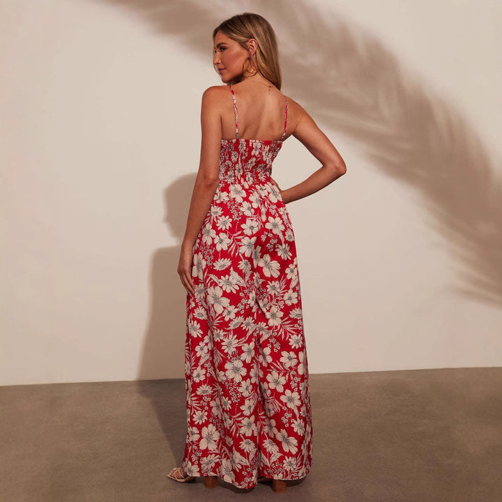 Damen Maxikleid mit floralem Design und elastischer Taille Drune