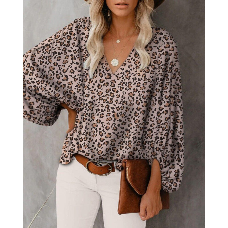 Damen Modische Bluse mit weitem Arm und V-Ausschnitt Drune