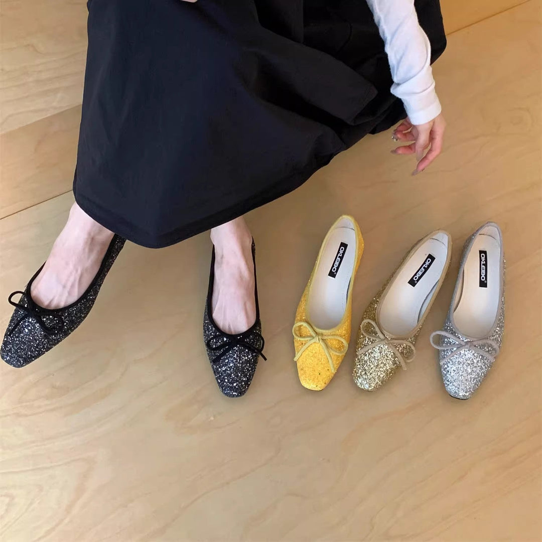 Damen Glitzernde Ballerinas mit eleganter Schleife und komfortabler Innensohle Drune