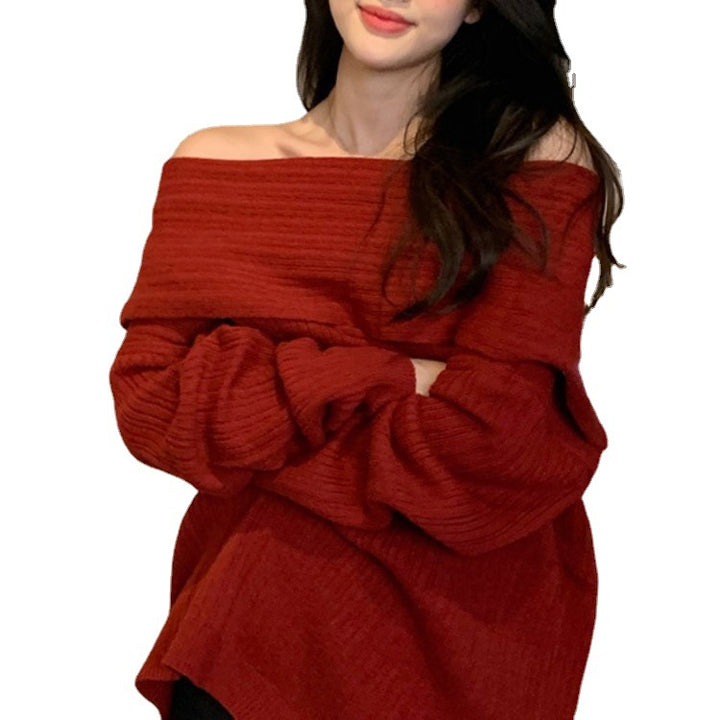 Damen Off-Shoulder Pullover aus strukturiertem Strickmaterial Drune