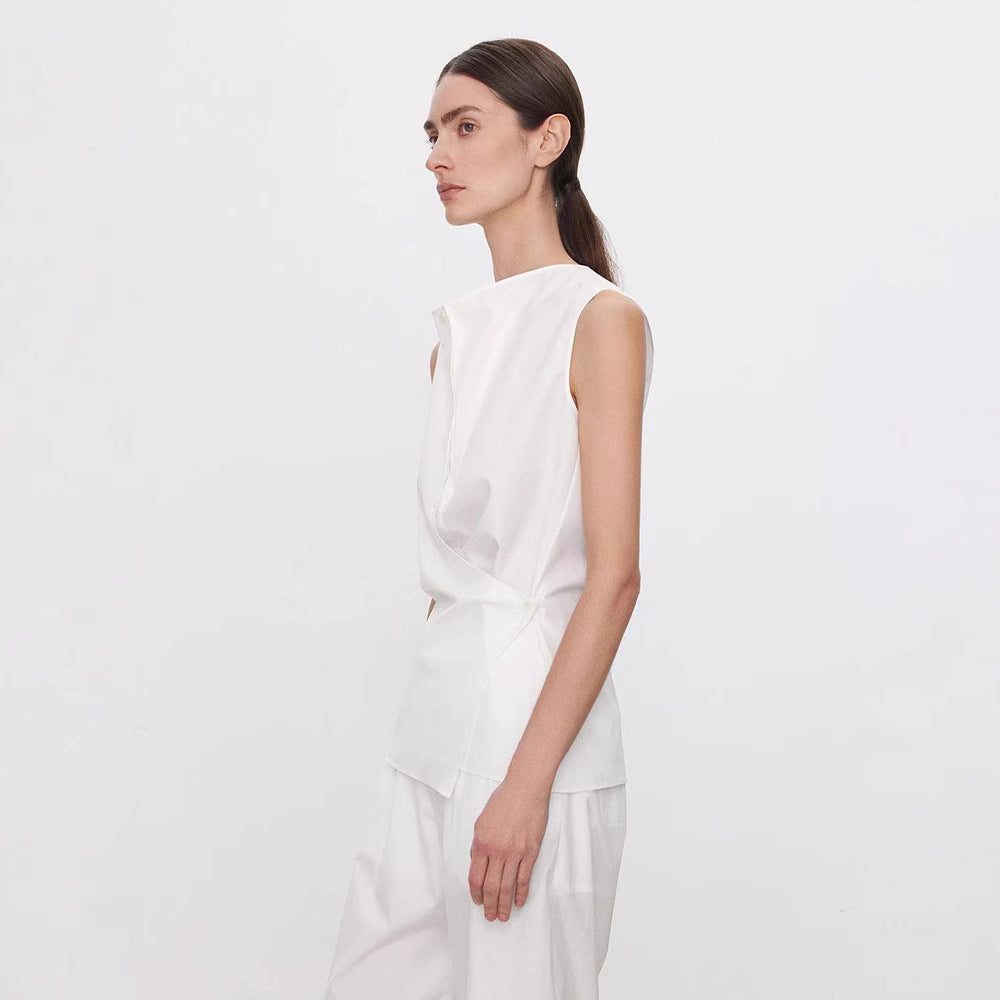 Damen Elegantes ärmelloses Hemd mit asymmetrischem Schnitt Drune