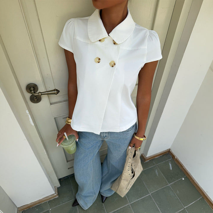 Damen elegante Bluse mit schicken Knopfdetails und Kragen Drune