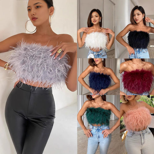 Damen Crop-Top aus Federstoff mit charmantem Design Drune