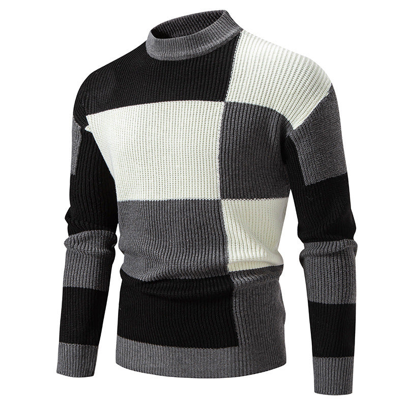Herren modischer Rollkragenpullover mit strukturiertem Karomuster Drune
