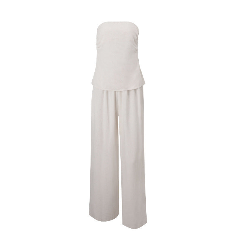 Damen Elegantes Zweiteiliges Set aus Leinen Drune