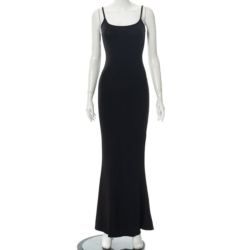 Damen Elegantes Maxikleid mit Spaghettiträgern und fließendem Schnitt Drune
