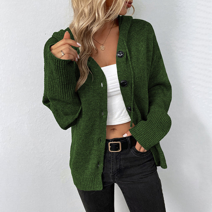 Damen Strickjacke mit Kapuze und grober Textur Drune