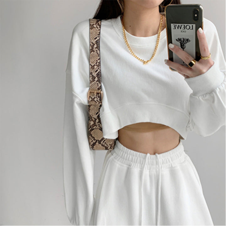 Damen lässiges Crop-Sweatshirt mit weit geschnittenen Ärmeln und modischem Schnitt
