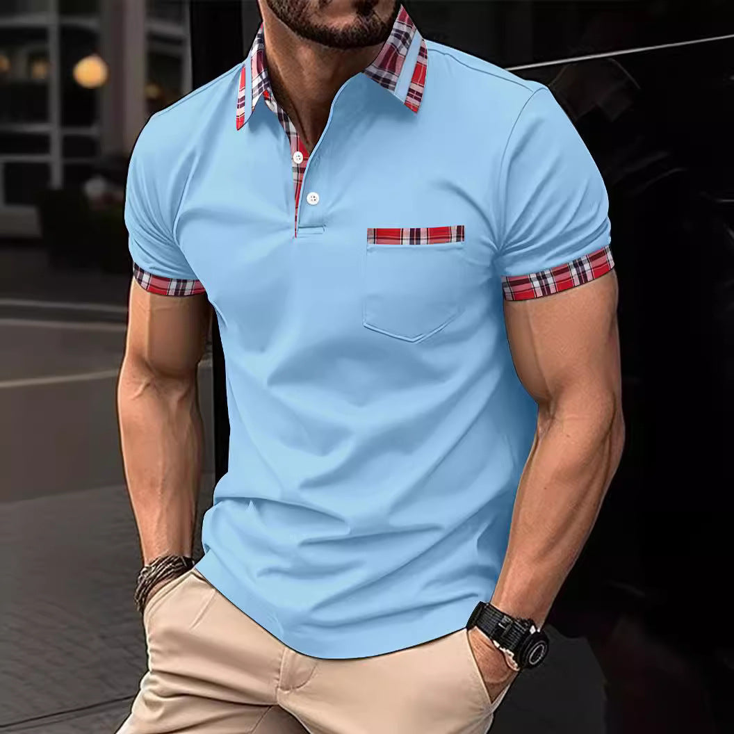 Herren Poloshirt mit modernem Karo-Design und Brusttasche Drune