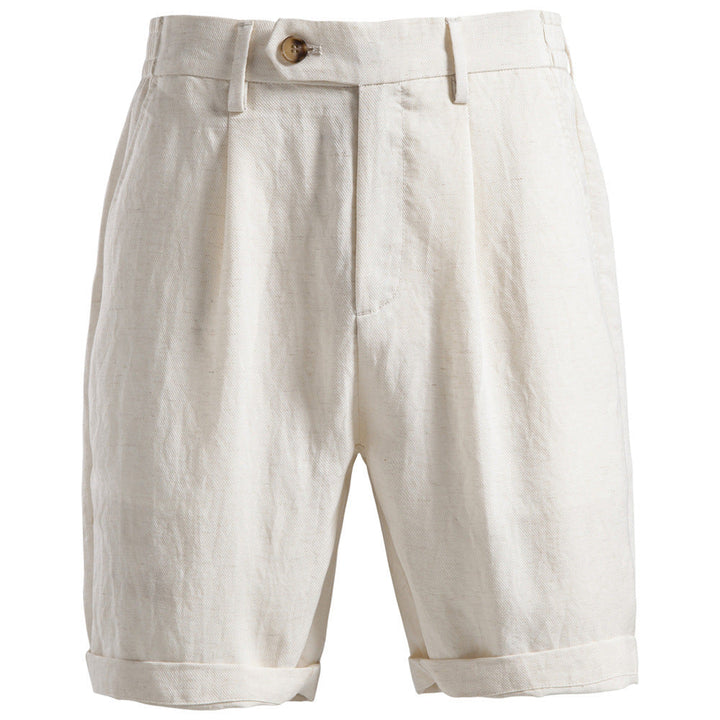 Herren nan lässige Leinenshorts mit Umschlag und Bundfalten Drune