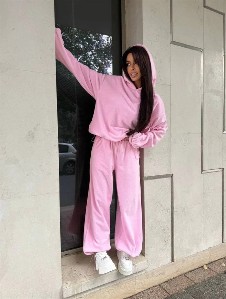 Damen Fleece-Loungewear-Set mit praktischen Taschen und lässigem Schnitt Drune
