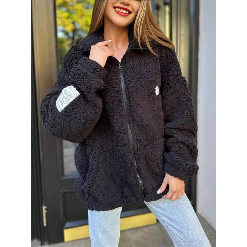 Damen Flauschige Fleecejacke mit hohem Kragen und praktischen Taschen Drune