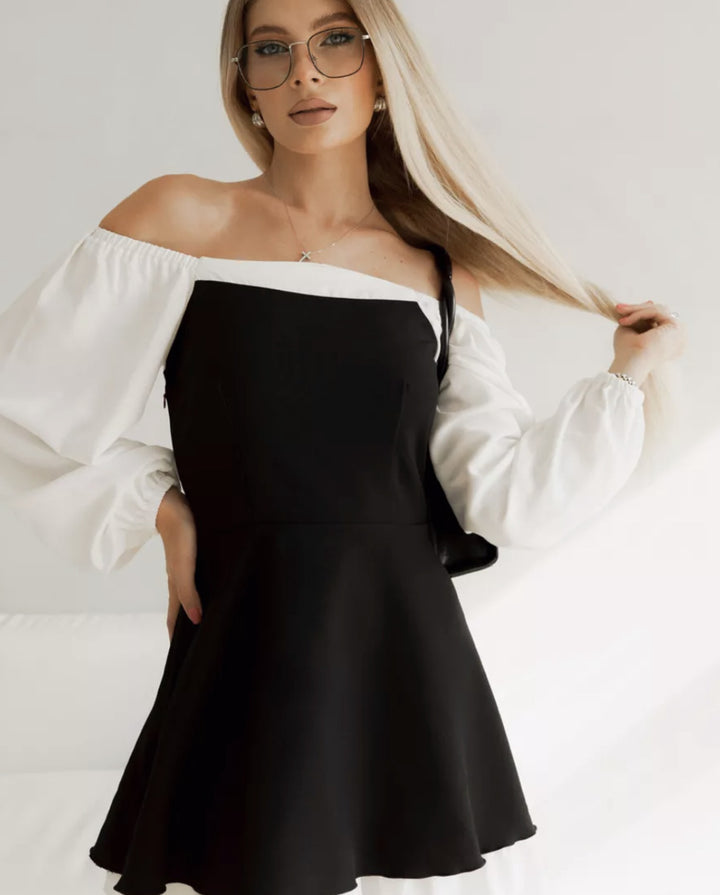 Damen Minikleid mit voluminösen Ärmeln und schwingendem Rock Drune