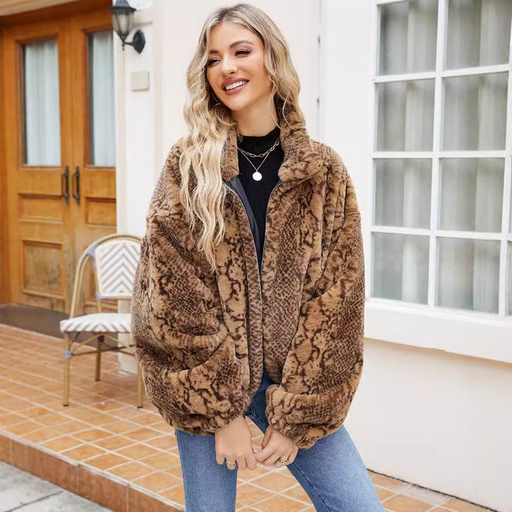 Damen Kuschelige Kunstpelzjacke im Schlangenlook Drune