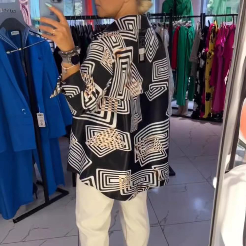 Damen Tunika mit modernem geometrischem Muster und elegantem Schnitt Drune