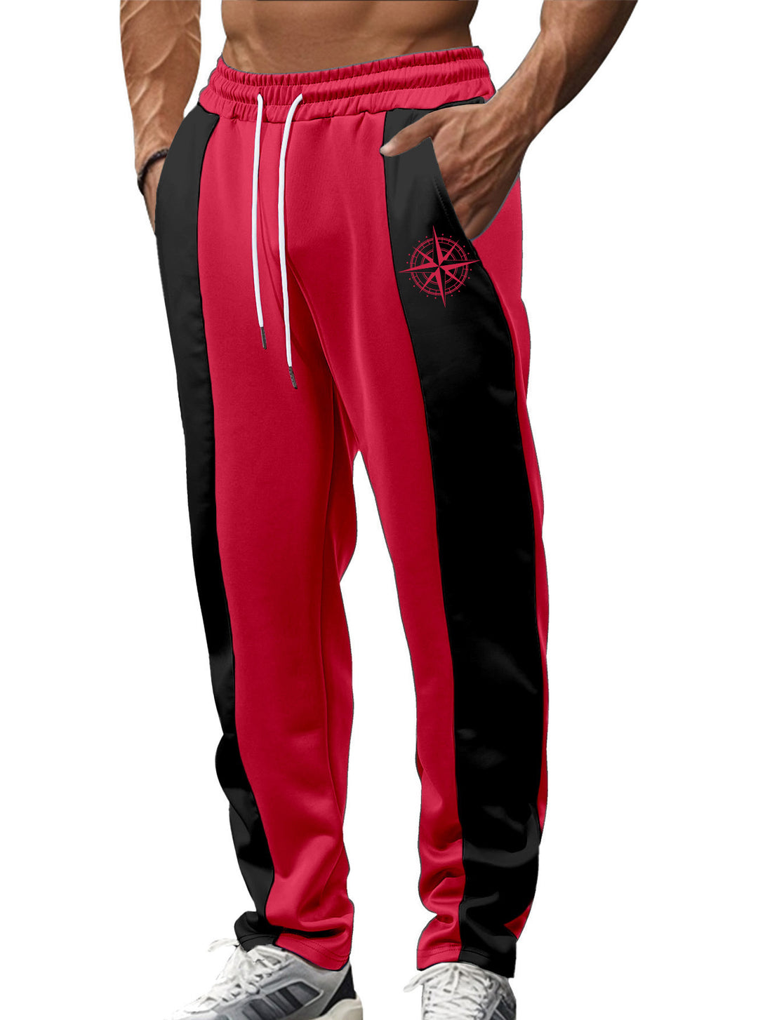 Herren nan sportive Trackpants mit seitlichen Kontrastbahnen elastischem Bund Kordelzug und Hirschstickerei Drune
