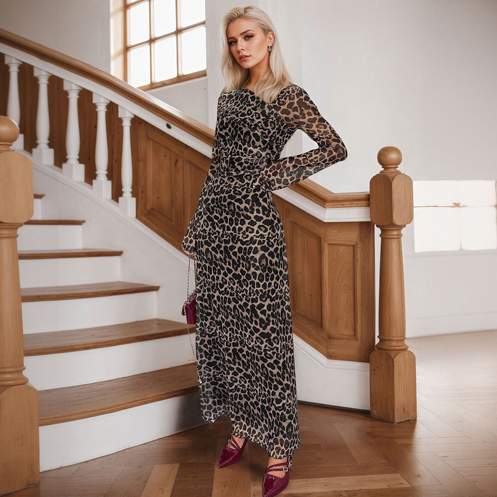 Damen Maxikleid mit elegantem Animal-Print und raffiniertem Schnitt Drune