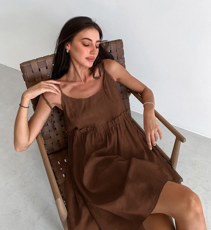 Damen luftiges Sommerkleid mit verstellbaren Trägern und lockerer Silhouette Drune