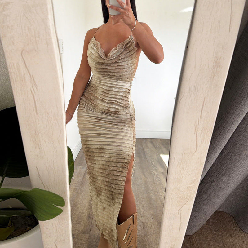 Damen Elegantes Longdress mit voluminösen Falten und tiefem Ausschnitt Drune
