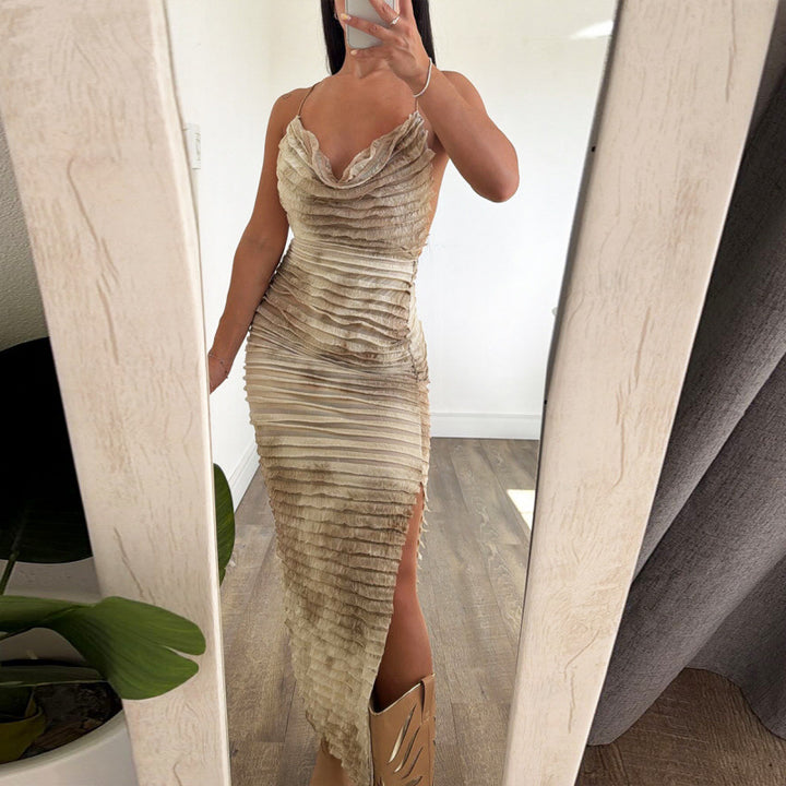 Damen Elegantes Longdress mit voluminösen Falten und tiefem Ausschnitt Drune