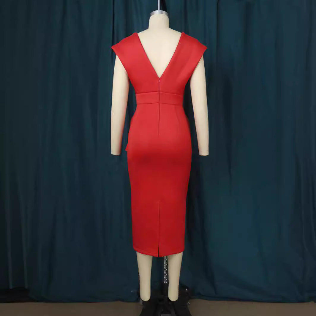 Damen Figurbetontes Wickelkleid mit tiefem V-Ausschnitt und organischem Schnitt Drune