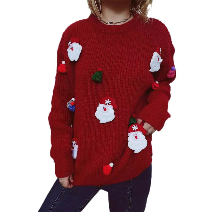 Damen Weihnachts-Pullover mit festlichem Santa-Motiv und strukturierter Strickqualität Drune