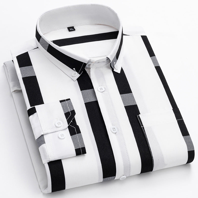 Herren nan gestreiftes Business-Hemd mit Button-Down-Kragen, Brusttasche und bügelleichtem Baumwollmix Drune