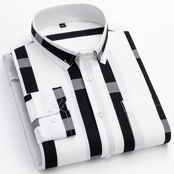 Herren nan gestreiftes Business-Hemd mit Button-Down-Kragen, Brusttasche und bügelleichtem Baumwollmix Drune