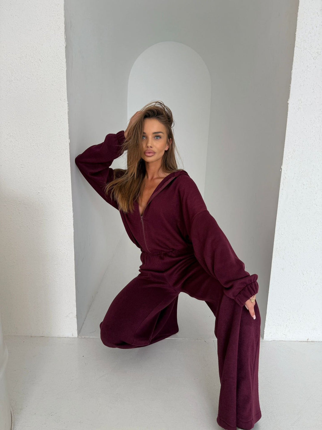 Damen komfortabler Pyjama-Anzug mit langem Bein und Kapuze Drune