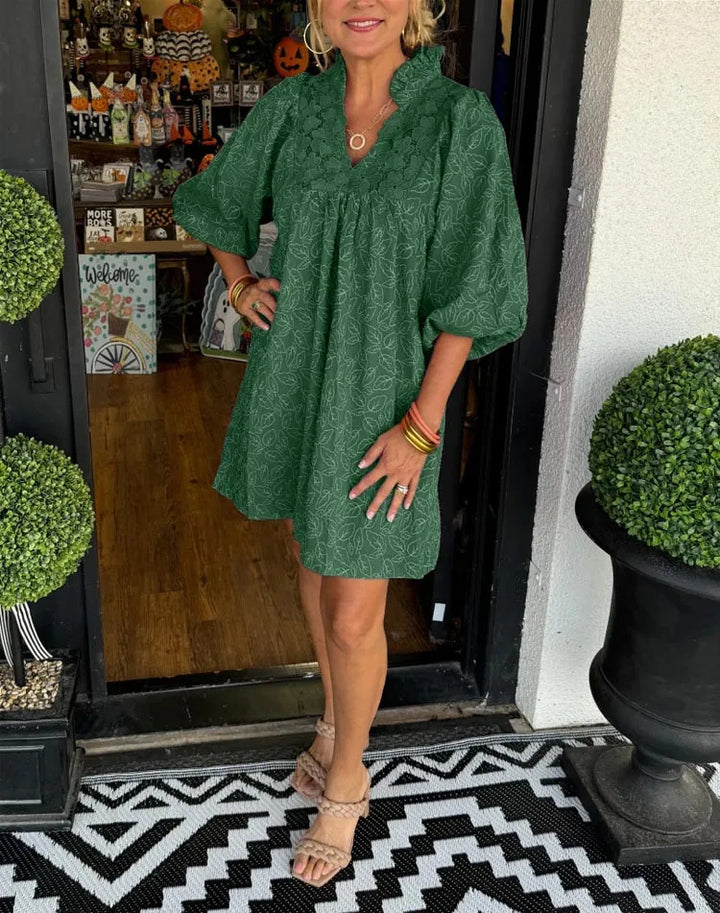 Damen Freizeitkleid mit Rüschendetails und elegantem V-Ausschnitt Drune
