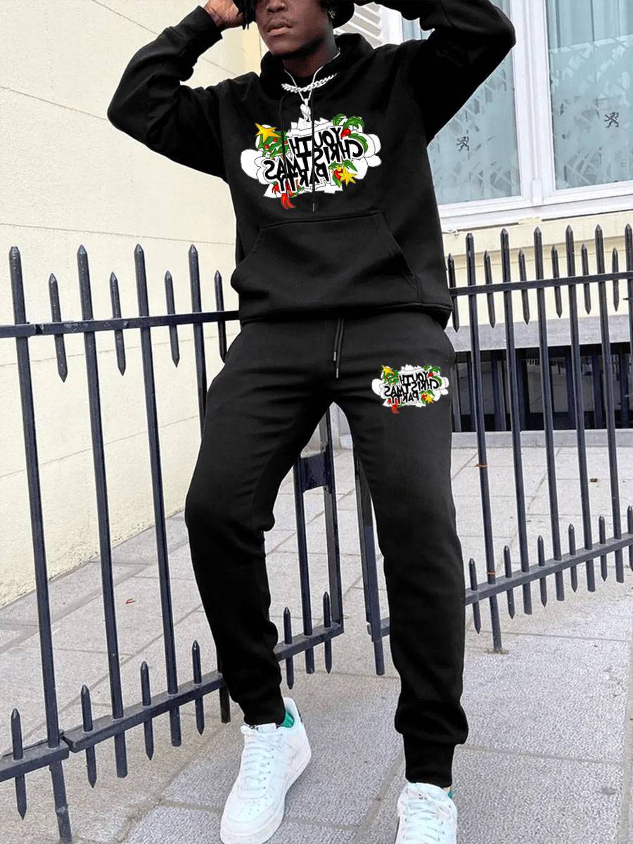 Damen Hoodie und Jogginghose Set mit kreativem Weihnachtsmotiv Drune