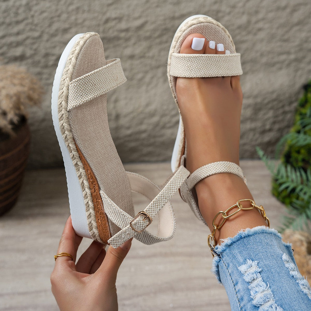 Damen Wedge-Sandalen mit raffiniertem Riemendesign und hochwertiger Bast-Details Drune